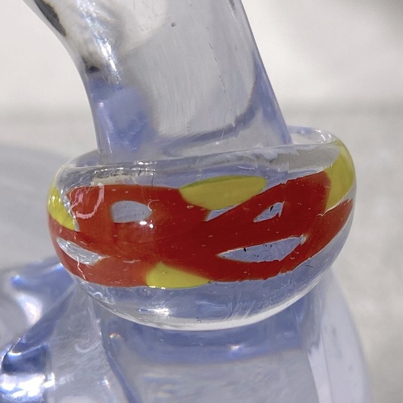 Vintage Art Glass Handmade Red Yellow Band Ring - Picture 2 of 11